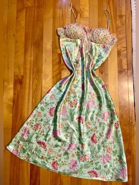 Mint Green Floral Slip Dress/Nightgown with Pink Floral Accents
